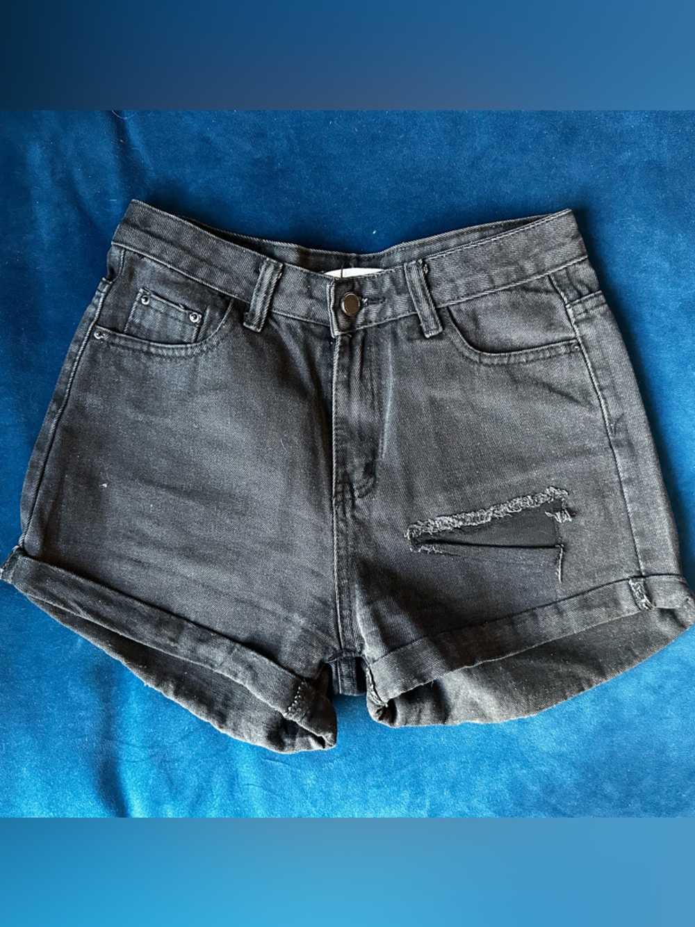 Black Distressed Denim Mini Shorts